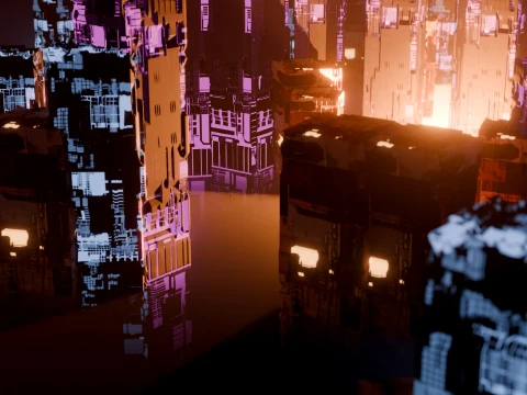 Cyberpunk Sci-Fi City Buildings and Megastructure Scene 3D Modell