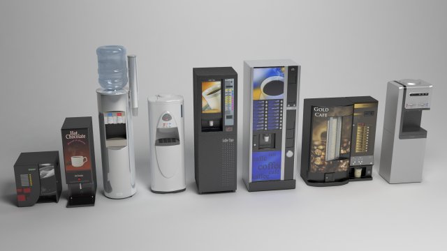 water cooler and coffee machine 3D मॉडल .c4d .max .obj .3ds .fbx .stl .blend 