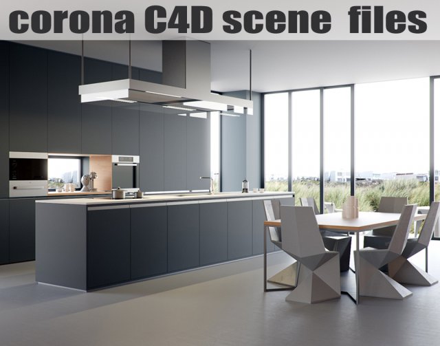 corona for cinema4d scene files - modern kitchen scene 3D-Modell .c4d .max .obj .3ds .fbx .stl .blend 
