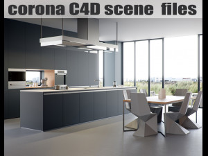 corona for cinema4d scene files - modern kitchen scene 3D 모델