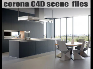 Corona для файлов сцен Cinema4D &mdash; современная кухонная сцена 3D Модель