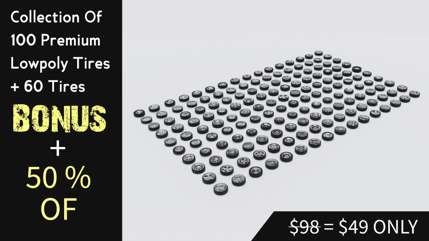 collection of 100 premium lowpoly tires low-poly 3D Model .c4d .max .obj .3ds .fbx .stl .blend 