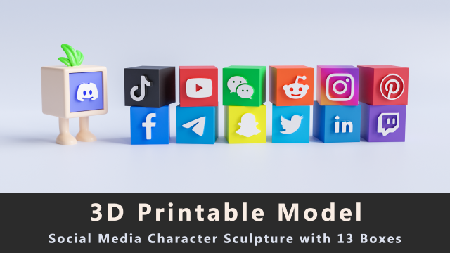 3D Character Sculpture with 13 Social Media Boxes Modèles 3D en vedette .c4d .max .obj .3ds .fbx .stl .blend 