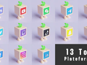 13 सोशल मीडिया बॉक्स के साथ 3डी चरित्र मूर्तिकला 3D प्रिंट मॉडल