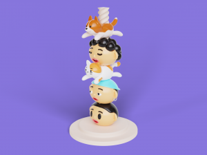 Desk Toy with Screw Stand Cat Dog Faces 3D Baskı Modeli