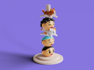 Desk Toy with Screw Stand Cat Dog Faces 3D Print Model
