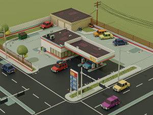 GasStation Low Poly 3D Model