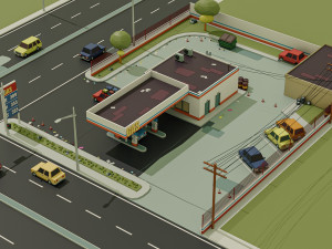 GasStation Low Poly 3D Model