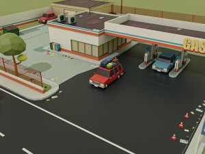 GasStation Low Poly 3D Model