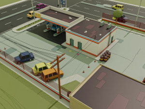 GasStation Low Poly 3D Model