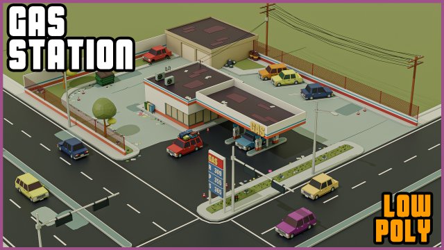 GasStation Low Poly 3D Model .c4d .max .obj .3ds .fbx .stl .blend 
