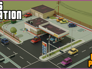 GasStation Low Poly Modelo 3D