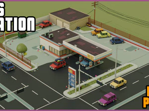 АЗС Low Poly 3D Модель