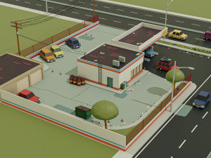 GasStation Low Poly 3D Model