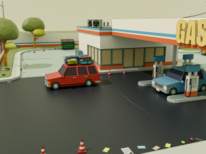 GasStation Low Poly 3D Model