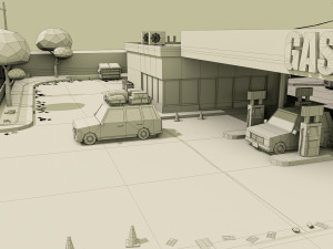 GasStation Low Poly 3D Model