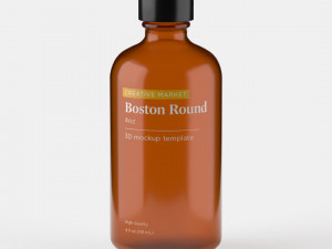 Boston Round Glass Bottle 4oz 3D Модель