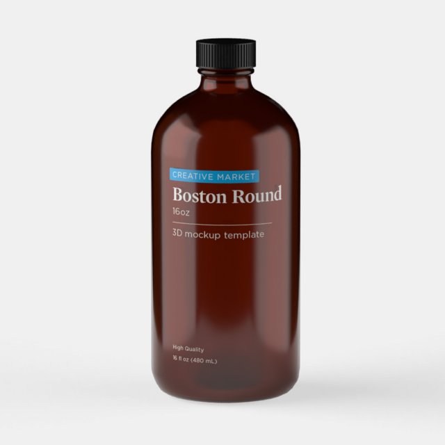Boston Round Glass Bottle 16oz 3D Model .c4d .max .obj .3ds .fbx .stl .blend 