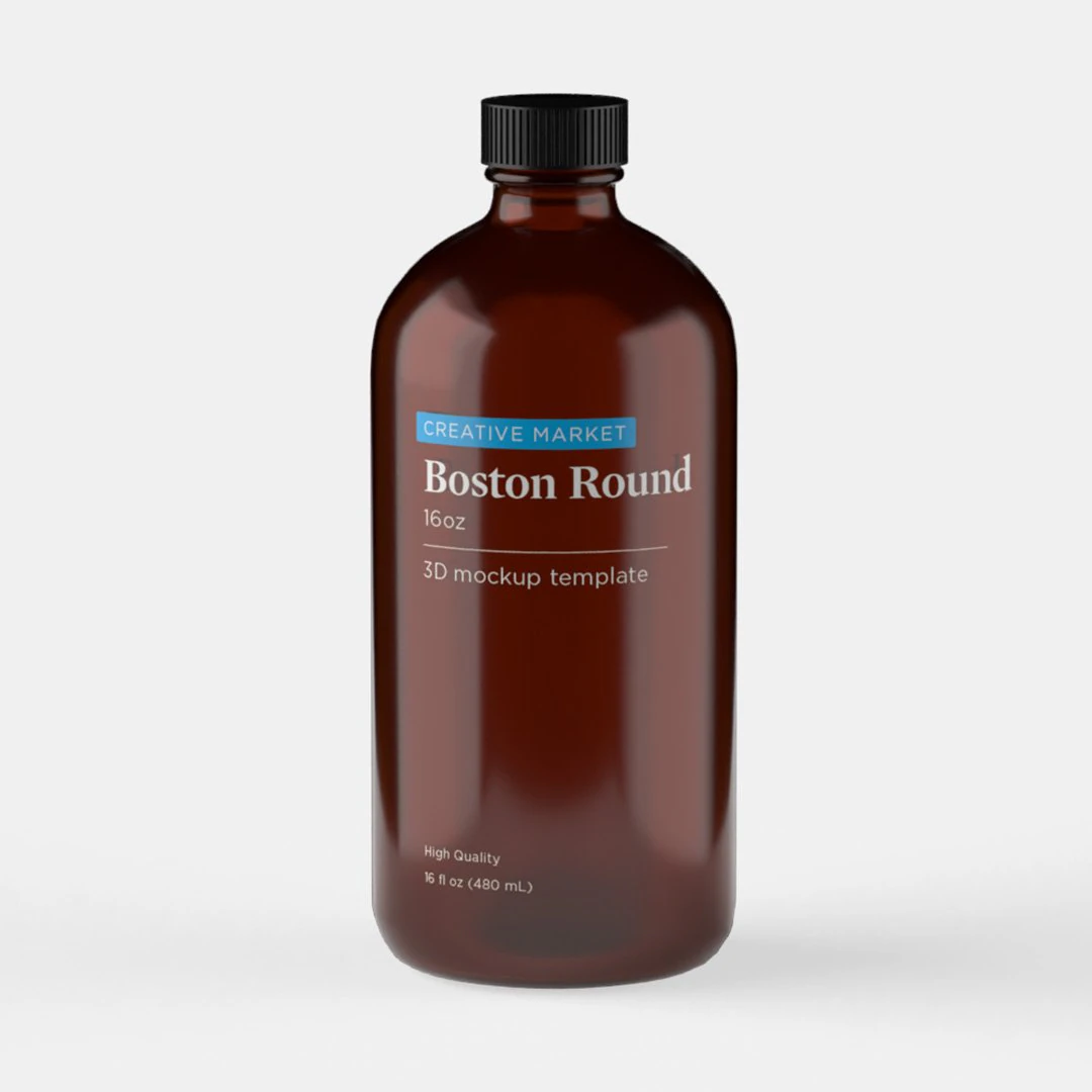 Boston Round Glass Bottle 16oz 3D Model .c4d .max .obj .3ds .fbx .stl .blend 