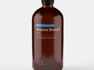 Boston Round Glass Bottle 16oz 3D Model