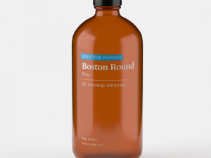 Boston Round Glass Bottle 16oz 3D Model