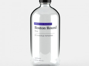 Boston Round Glass Bottle 16oz 3D Model