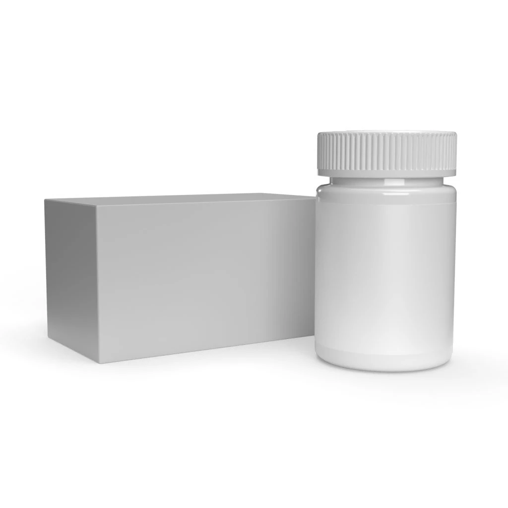 Frasco de suplemento de medicamento para p&iacute;lulas com tampa de seguran&ccedil;a e caixa Modelo 3D .c4d .max .obj .3ds .fbx .stl .blend 