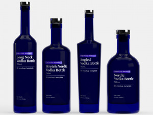 750mL Glass Vodka Bottles Set of 4 3D Модель