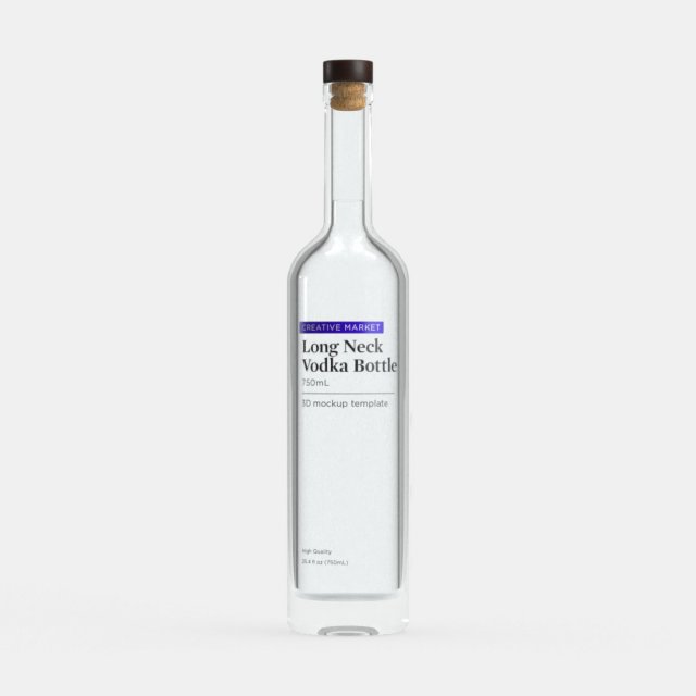 750mL Long Neck Glass Vodka Bottle 3D Модель .c4d .max .obj .3ds .fbx .stl .blend 