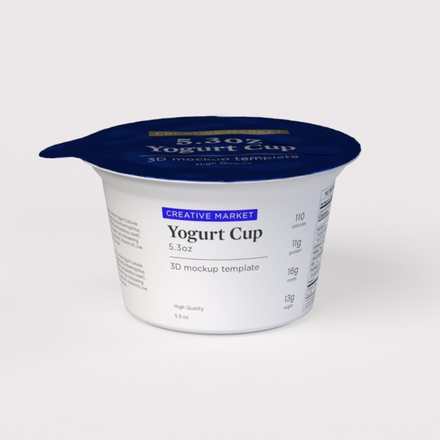 5oz - 150g Yogurt Dairy Container Cup with Foil Top Lid 3D Model .c4d .max .obj .3ds .fbx .stl .blend 