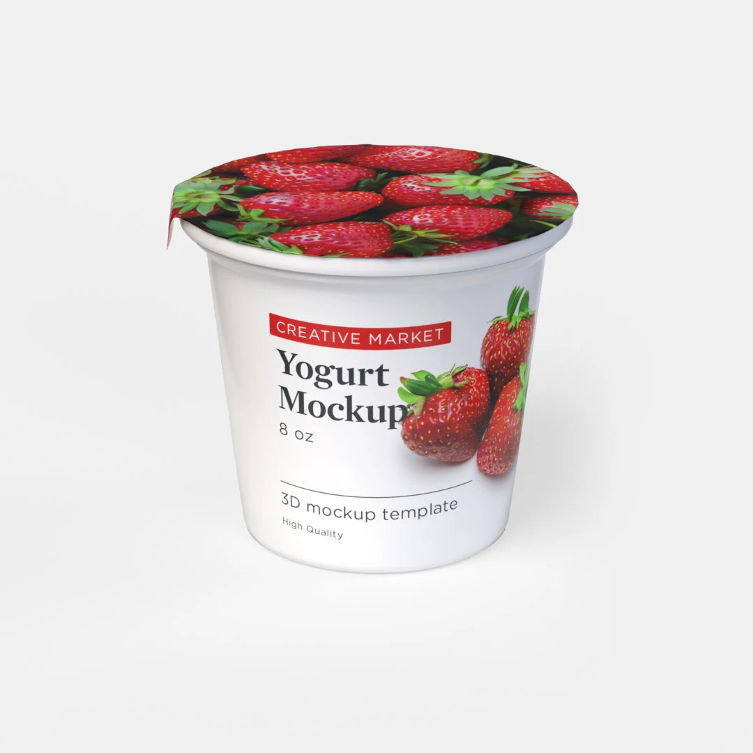 6oz Yogurt Dairy Container Cup with Foil and Plastic Lids 3D Model .c4d .max .obj .3ds .fbx .stl .blend 