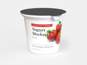 6oz Yogurt Dairy Container Cup with Foil and Plastic Lids 3D Model