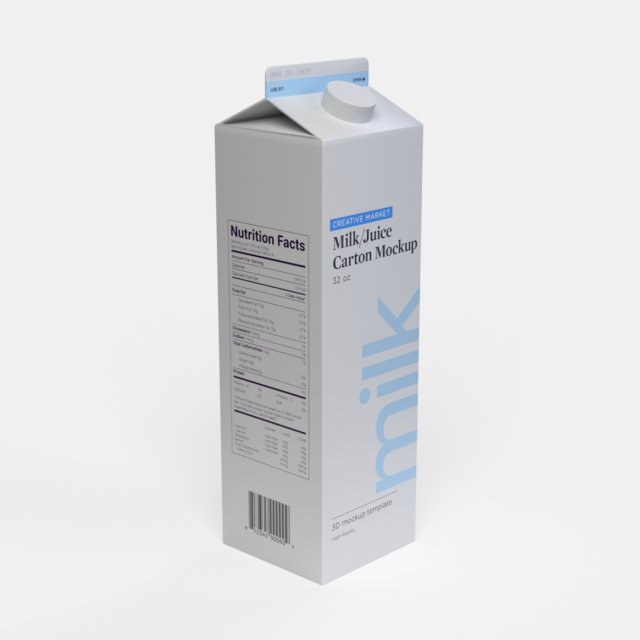 32oz Milk or Juice Carton with Fluted Screw Cap Lid 3D Model .c4d .max .obj .3ds .fbx .stl .blend 