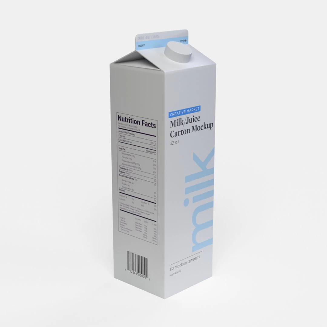 32oz Milk or Juice Carton with Fluted Screw Cap Lid 3D Model .c4d .max .obj .3ds .fbx .stl .blend 
