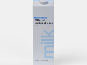 32oz Milk or Juice Carton with Fluted Screw Cap Lid 3D Model
