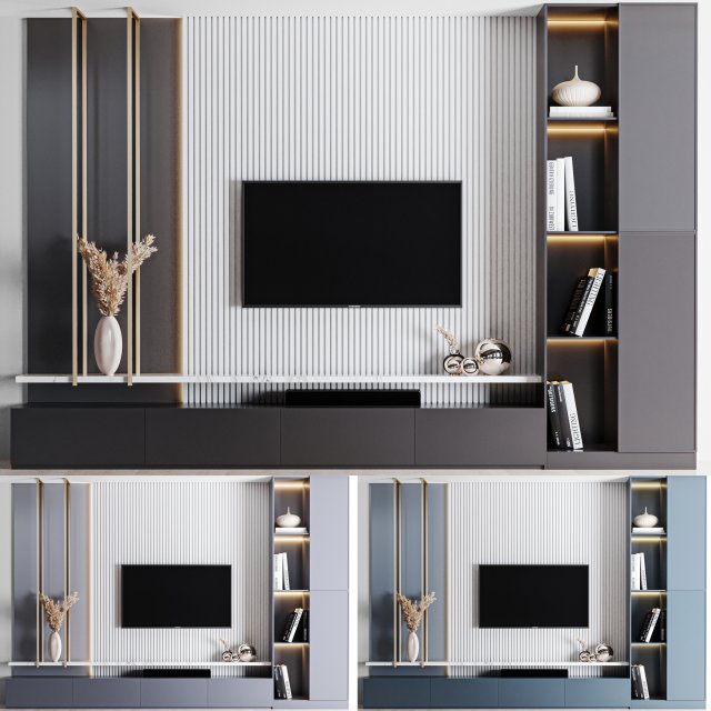 TV Wall 03 Model 3D .c4d .max .obj .3ds .fbx .stl .blend