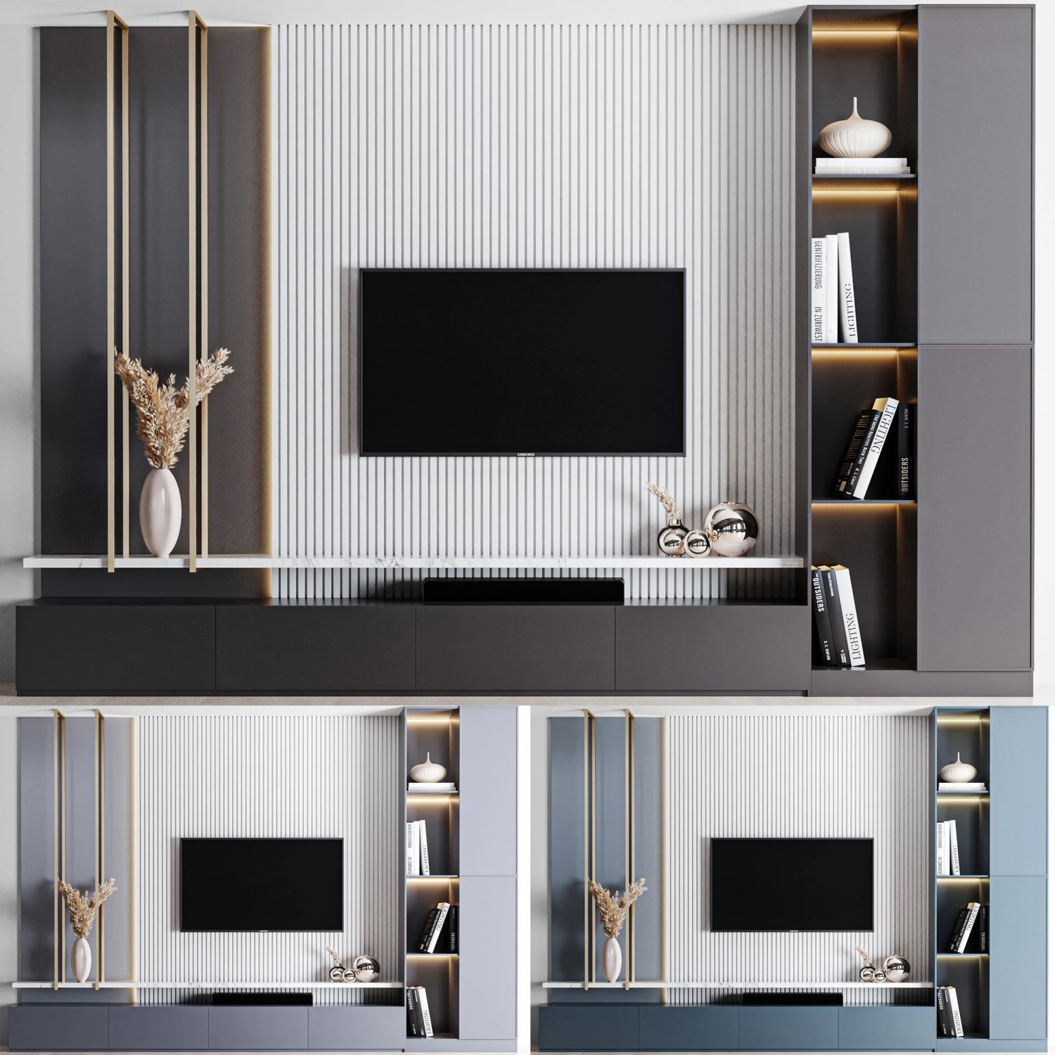 TV Wall 03 3D Model .c4d .max .obj .3ds .fbx .stl .blend 