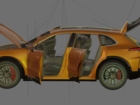 Porsche Cayenne Turbo Elettrica 2027 con interni Modello 3D