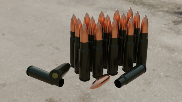 7x62 ak bullet 3D 模型 .c4d .max .obj .3ds .fbx .stl .blend 