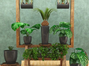 wooden stand of plants collection 3D Model