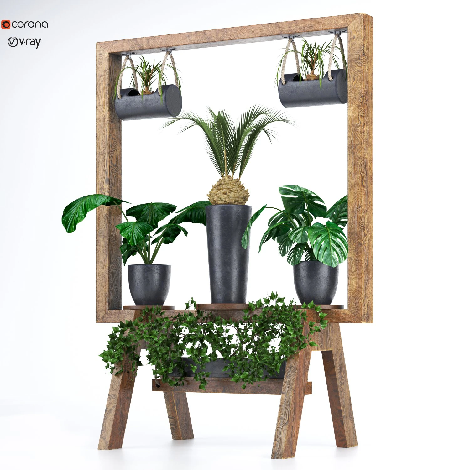 wooden stand of plants collection 3D Model .c4d .max .obj .3ds .fbx .stl .blend 