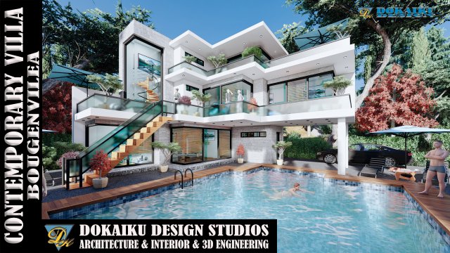 contemporary villa bougenvillea 3D-Modell .c4d .max .obj .3ds .fbx .stl .blend 
