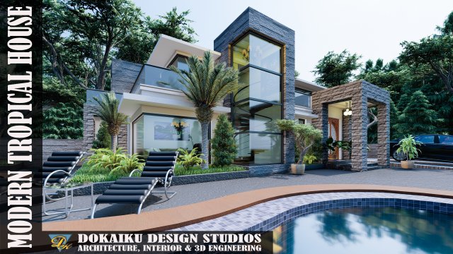modern tropical house 3D Model .c4d .max .obj .3ds .fbx .stl .blend 