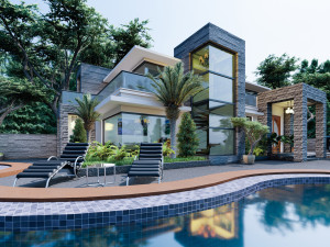 modern tropical house 3D Model