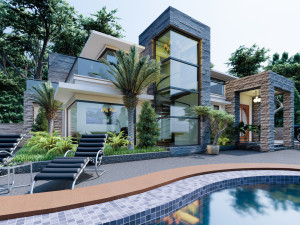 modern tropical house 3D Model
