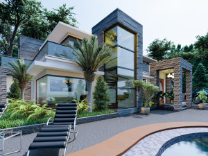 modern tropical house 3D Model