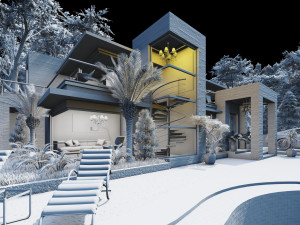 modern tropical house 3D Model
