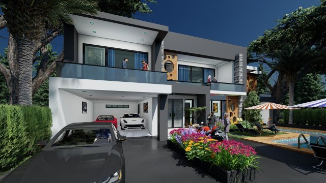 modern contemporary house 3D-Modell .c4d .max .obj .3ds .fbx .stl .blend 
