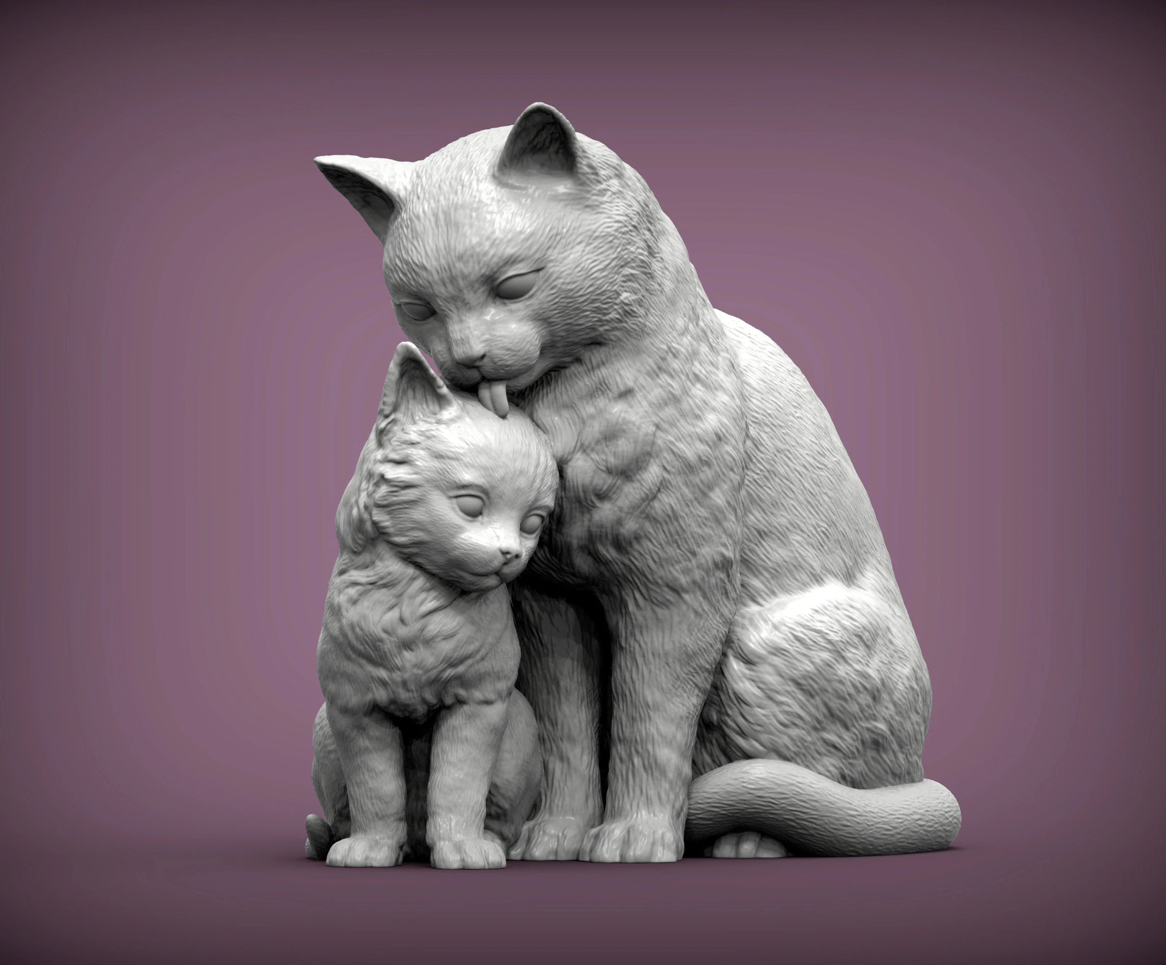 Cat with kitten 3D Print Model .c4d .max .obj .3ds .fbx .stl .blend 