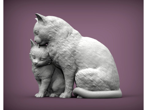 Cat with kitten Modèles 3D en vedette